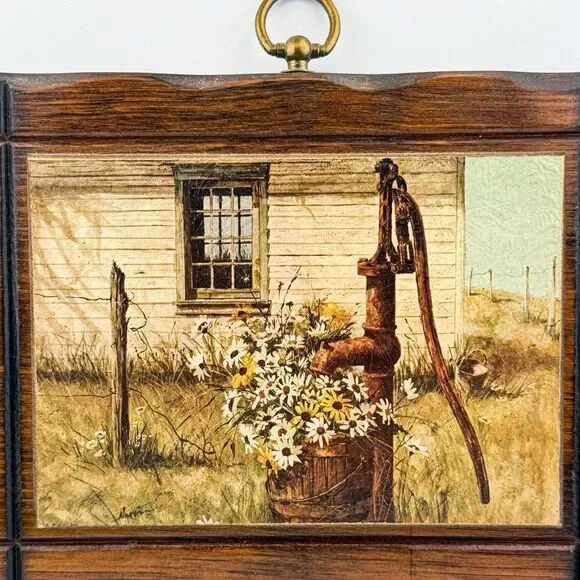 Vintage Rustic Barn Print Daisy Flowers – Wooden Frame Farmhouse MCM Decor - Picture 8 of 11